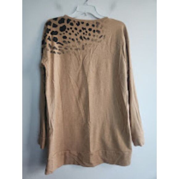 Chico's Brown w/"Tiger" Print Cotton/Modal Blend Tunic Blouse size 1 or US 10 - Picture 2 of 9